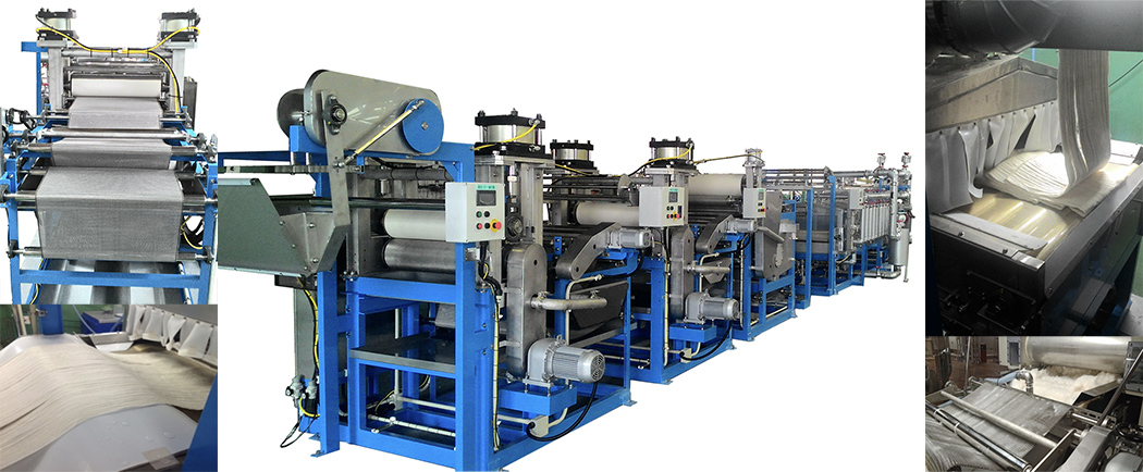 ネット搬送式連続スライバー・バラ綿加工機